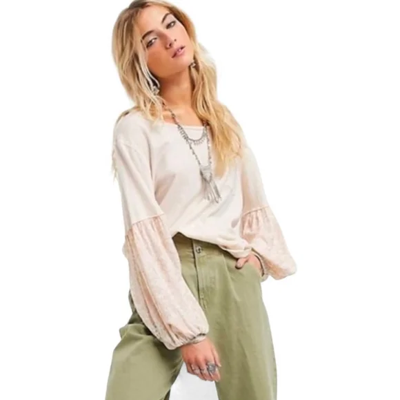 WE THE FREE Jade Balloon Patchwork Long Sleeve Pocket Tee - XS - Picture 3 of 9